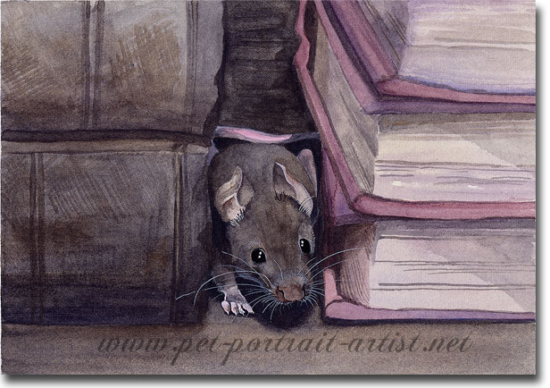Book Mouse, Watercolour painting by Joanna Culley