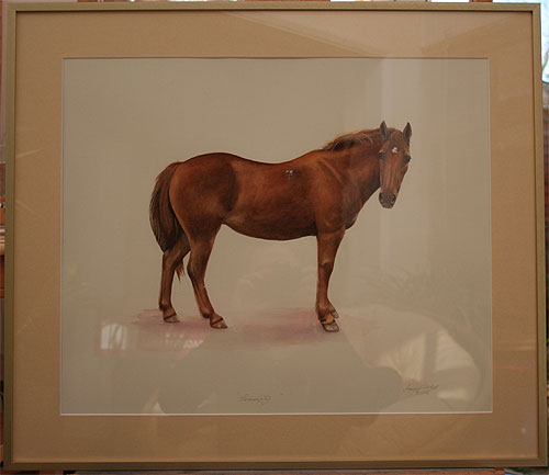 Photograph of a framed watercolour painting a horse, by Joanna Culley
