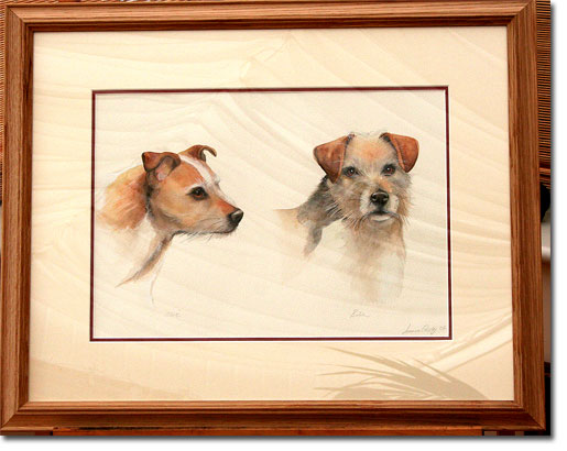 Watercolour painting of two Jack Russell Terriers, by Joanna Culley