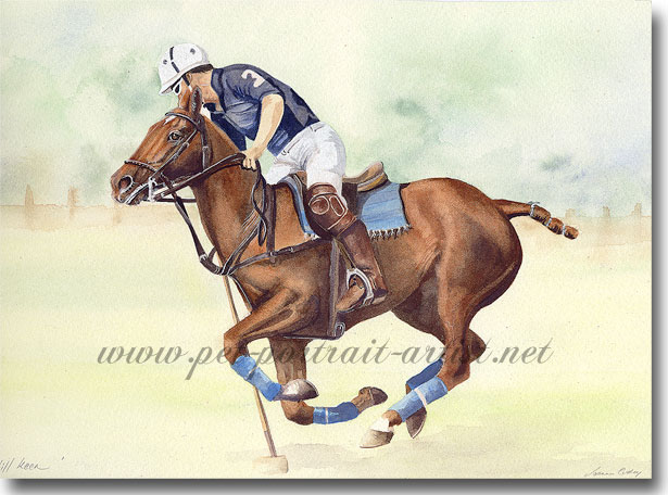 Polo pony portrait in Watercolour - Still Keen, by Joanna Culley